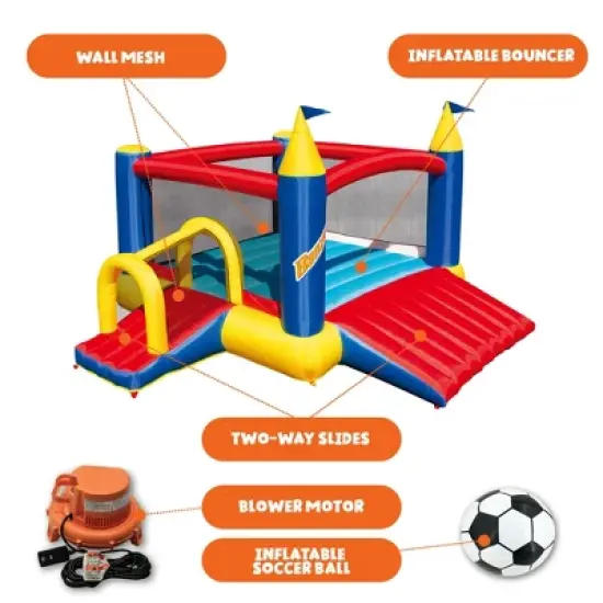 Banzai Slide N Fun Inflatable Slide and Bounce House with Oversized Entryway Slide, Soccer Net, Ball, and Included Motor Blower, Ages 3+ image {4}