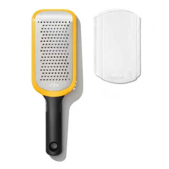 OXO Etched Medium Grater: Stainless Steel Handheld Cheese Grater with Soft-Grip Handle, Dishwasher-Safe, Yellow image {1}