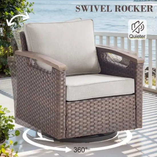 Belord 4 Piece Patio Furniture Set, All Weather Brown Wicker Outdoor Conversation Set with Patio Couch, Swivel Glider Chairs, and Metal Coffee Table image {8}