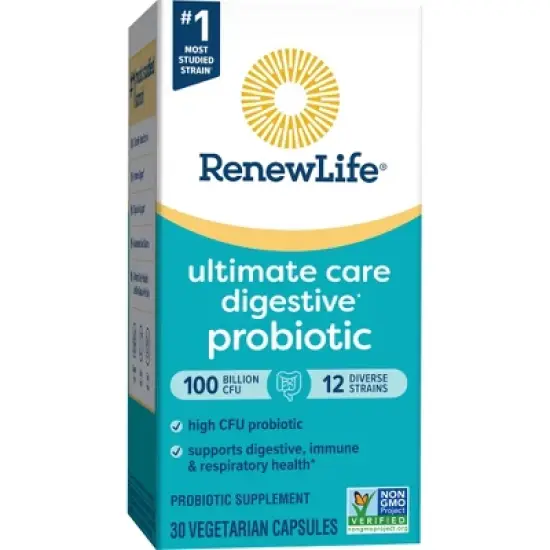 Renew Life Adult Ultimate Care Probiotic, 100 Billion CFU Per Capsule, 12 Strains, Potent Shelf Stable Probiotic; Gluten, Dairy, Soy Free; 30 Capsules image {5}