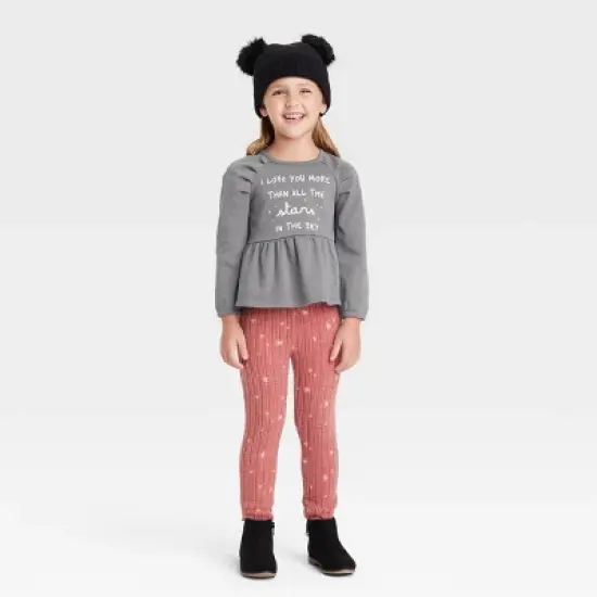 Grayson Collective Toddler Girls' Peplum Long Sleeve Top & Leggings Set - Maroon/Gray image {2}