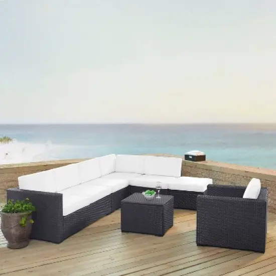 Biscayne 6pc Outdoor Wicker Sectional Set - White -  Crosley image {1}