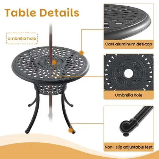 5-Piece Cast Aluminum Outdoor Dining Set with Red Cushions, Round Table & Stackable Chairs - for Patio, Backyard image {9}