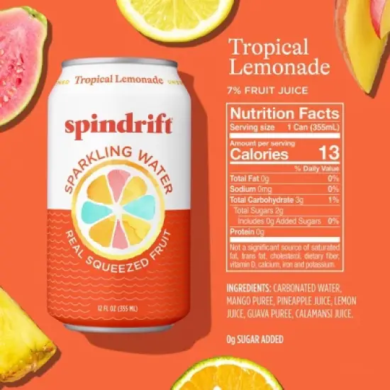 Spindrift Tropical Lemonade Sparkling Water - 8pk/12 fl oz Cans image {1}