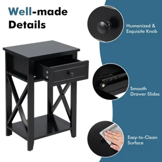 Costway 2 PCS Nightstand Sofa Side End Table W/ Drawer & Shelf Bedroom Black image {5}