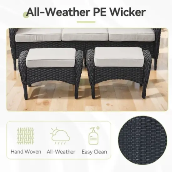 Gymojoy 2 Pieces Assembled Outdoor Patio Ottoman with Removable Cushions image {5}