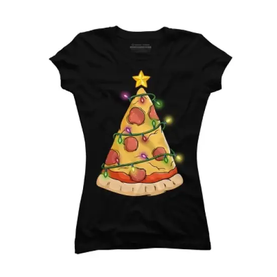 Junior's Design By Humans Pizza Christmas Tree By leroystubbles T-Shirt image {3}
