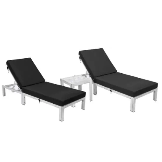 LeisureMod Chelsea Modern Outdoor Chaise Lounge Chair Set of 2 in Weathered Grey Frame with Side Table &ndash; Patio, Poolside, Balcony, and Garden Seating image {13}