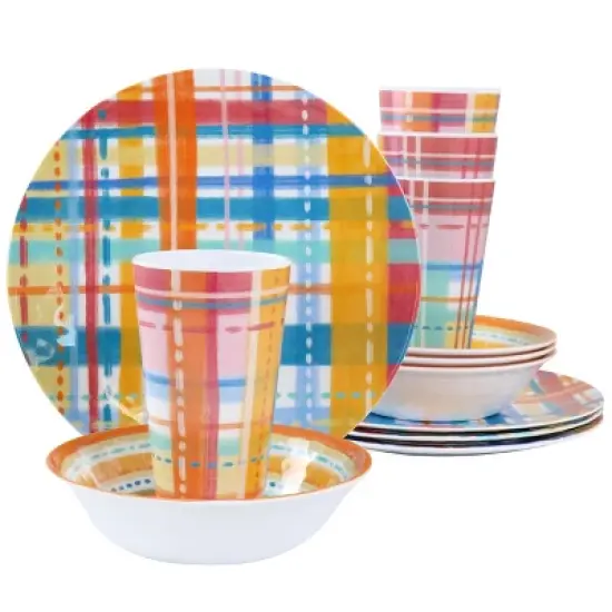 Gibson Laurie Gates California Designs Casablanca 12 Piece Melamine Dinnerware Set in Multi image {8}