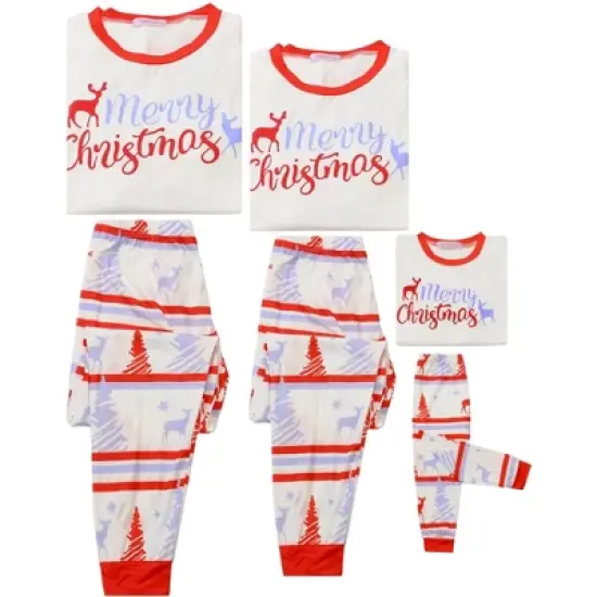 cheibear Christmas Sleepwear Long Sleeve Tee with Pants Lounge Holiday Family Pajama Sets Red-White image {2}