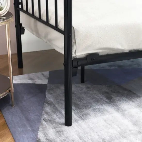 Metal Daybed Frame Multifunctional Mattress Foundation/Bed Sofa with Headboard, Twin, Black image {2}