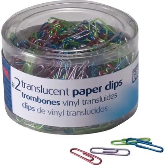 Officemate Translucent Paper Clips Vinyl Small 600/Tub BE/PE/GN/RD/SR 97211 image {1}