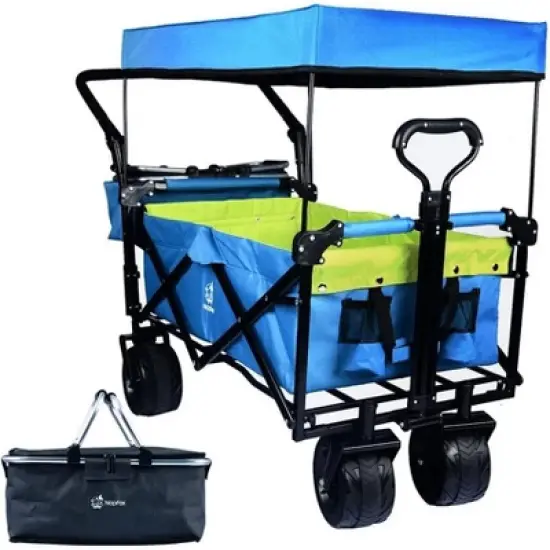 DOMETOUR Collapsible 140L Wagon Cart with Removable Canopy, All-Terrain Wheels & Brake, Foldable with Cooler Bag for Camping, Beach, Shopping image {7}