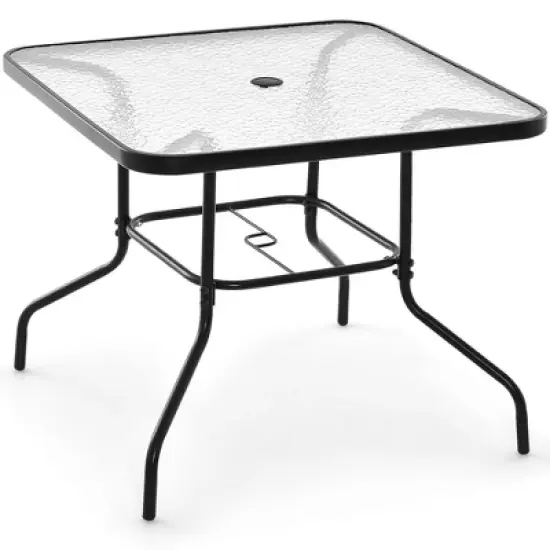 Costway 34 Inch Outdoor Dining Table Square Tempered Glass Table with 1.5" Umbrella Hole image {8}