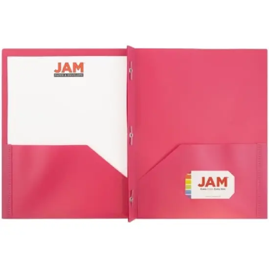 JAM 6pk POP 2 Pocket School Presentation Plastic Folders with Prong Fasteners Pink image {2}