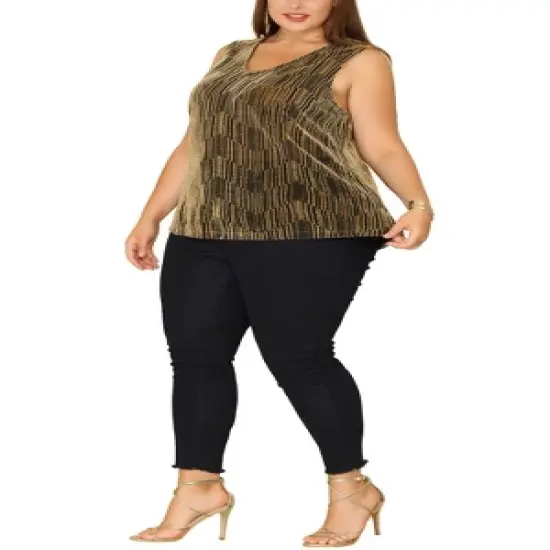 Agnes Orinda Women's Plus Size Sequin Glitter Gradient V Neck Camisoles image {1}