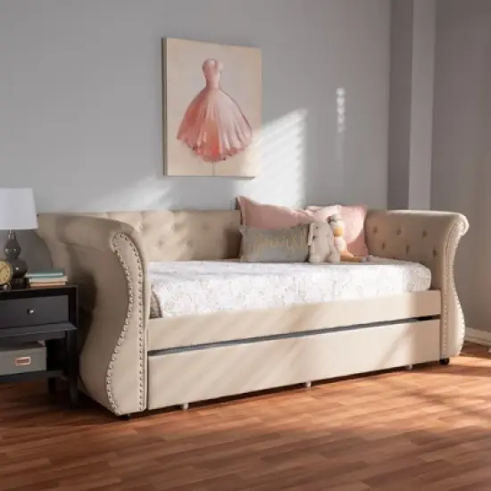 Twin Cherine Classic and Contemporary Fabric Upholstered Daybed with Trundle Beige - Baxton Studio image {7}