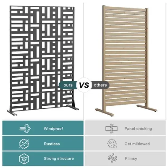 PexFix 72 in. H x 47 in. W Outdoor Metal Helen Street Black Galvanized Panel Screen Garden Fence Brick Pattern Walls image {6}