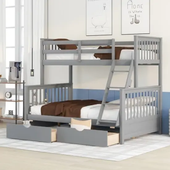 Twin over Full Bunk Bed with Ladders and Two Storage Drawers-ModernLuxe image {12}
