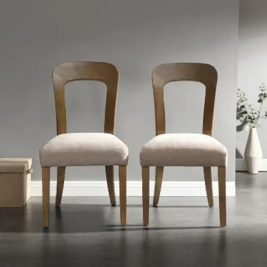 Set of 2 Elegant Wooden Dining Chairs with Chenille Upholstered Seat, Solid Rubberwood Frame - Christopher Knight Home image {1}