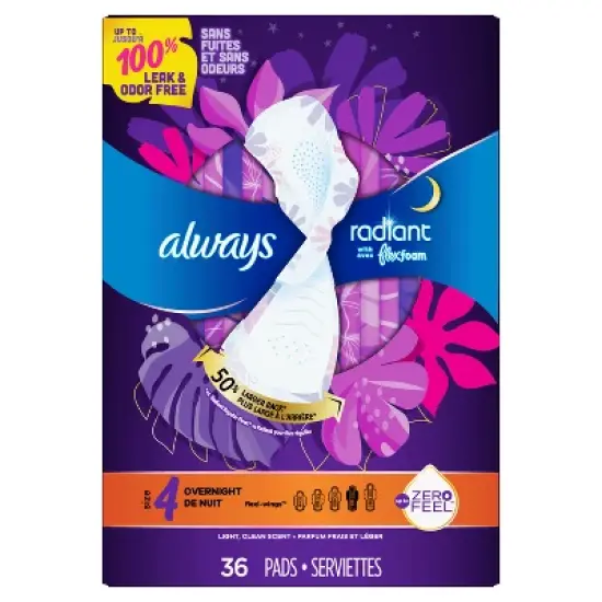 Always Radiant Overnight Sanitary Pads with Wings - Scented - Size 4 image {7}