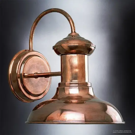 Urban Ambiance Luxury Luxe Industrial Outdoor Wall Light,  10"H x 8.125"W,  Solid Copper Finish, UHP1020 image {2}