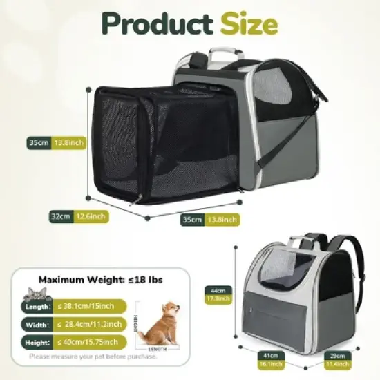 GOTGELIF Expandable Pet Carrier Backpack for Cats & Small Dogs - Comfortable, Portable & Breathable Up to 18Lbs image {4}