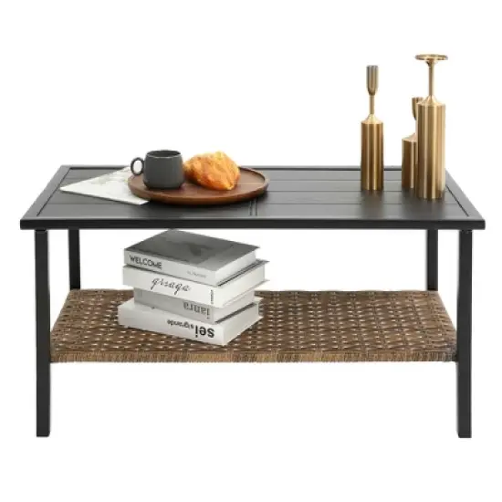 FIONECA 4-Piece Patio Sectional Low Dining Sofa Set, Rattan Wicker Outdoor Corner Conversation Set with Cushions image {1}