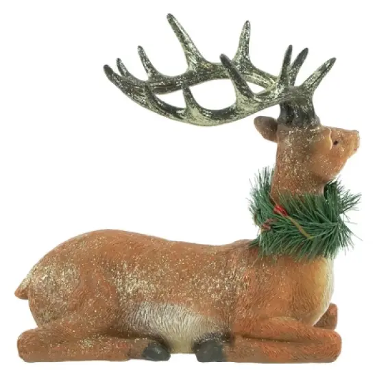 Northlight Glittered Sitting Deer with Pine Neck Wreath Christmas Decoration - 10" image {4}