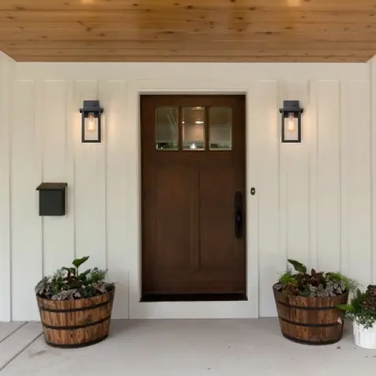 C Cattleya 2-Pack Powder-Coated Black Outdoor Wall Sconces with Clear Glass Panes for Patio,Porch and Garage(E26) image {4}