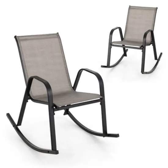 Tangkula Set of 2 Metal Rocking Chair Heavy-Duty Rocker Outdoor Anti-Slip Brown Patio image {8}