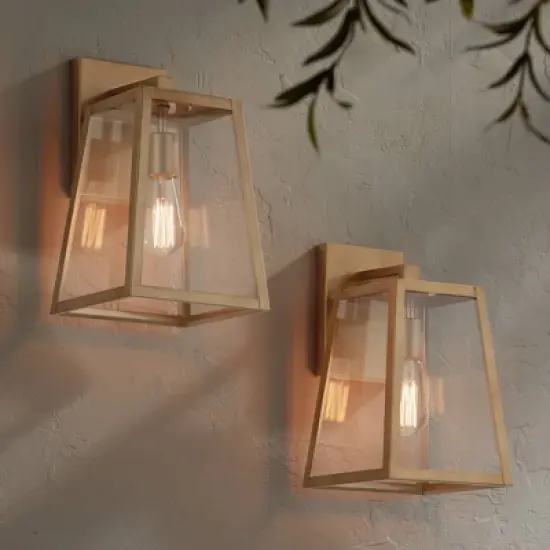 John Timberland Arrington Modern Outdoor Wall Light Fixtures Set of 2 Soft Gold Metal 13" Clear Glass for Post Exterior Barn Deck House Porch Yard image {7}