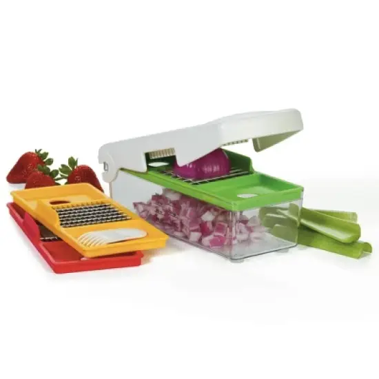 Prepworks Fruit and Vegetable Chopper: Manual Food Chopper, 3 Blades, Dishwasher-Safe, ABS & Stainless Steel, Red/Green/Yellow image {6}