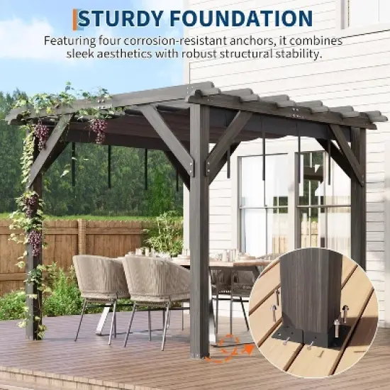 10x10 Ft Outdoor Spruce Wooden Gazebo Pergola with Canopy and Installation Kit image {3}