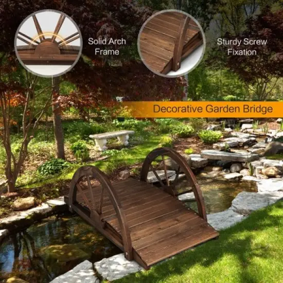 Costway 3.3FT Garden Bridge Classic Arc Wooden Bridge Decorative Garden Landscape image {7}