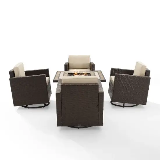 Palm Harbor 5pc Outdoor Wicker Conversation Set with Fire Table - Sand - Crosley image {6}
