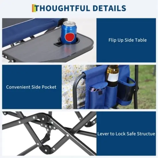 2 PCS Outdoor Portable Folding Camping Chair, Director Chair with Aluminum Side Table & Pocket for Sports, Picnic, Beach, Fishing, Blue image {4}
