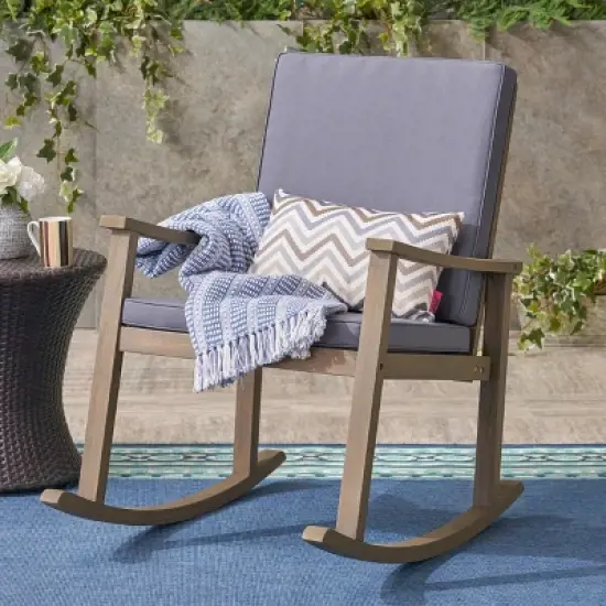 Christopher Knight Home Murad Modern Patio Acacia Wood Rocking Chair with Cushions image {10}