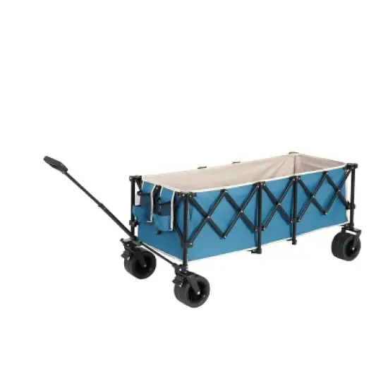 Foldable Extended Wagon with 220lbs Weight Capacity, Heavy Duty 300L Folding Utility Garden Cart Blue image {6}