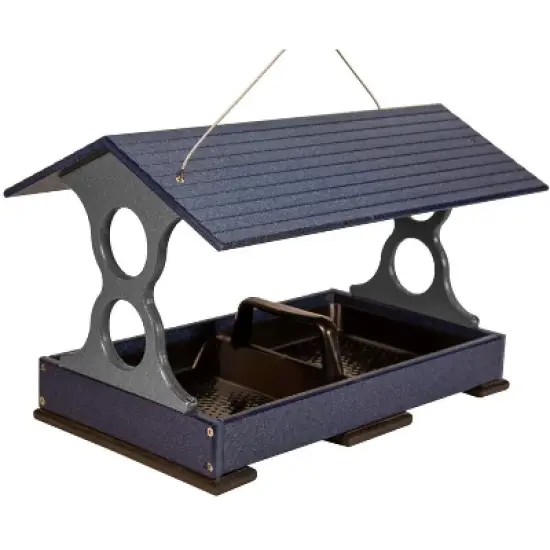 JCs Wildlife Blue and Gray Large Fly Thru Bird Feeder with Universal Mounting Pole Kit - Holds 8 Cups of Seed image {2}