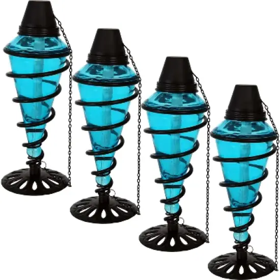 Sunnydaze Outdoor Tabletop Glass and Metal Swirl Patio Table and Lawn Torch Set - Blue image {4}