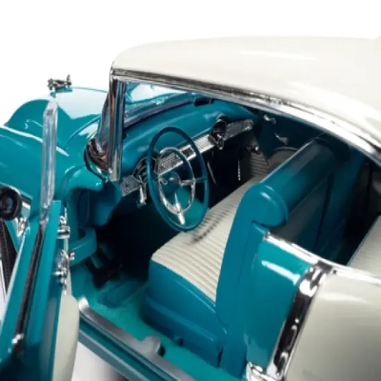 1955 Chevrolet Bel Air Skyline Blue and India Ivory White "American Muscle" Series 1/18 Diecast Model Car by Auto World image {3}