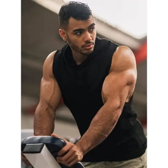 COOFANDY Men's Workout Hooded Tank Tops Bodybuilding Muscle Cut Off T Shirt Sleeveless Gym Hoodies M-L image {1}