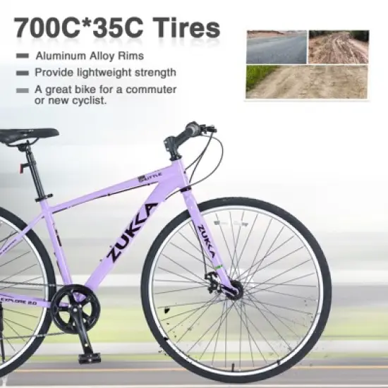 INFURNIC Bicycles Shimano 7 Speed Hybrid Road Bike with Double Disc Brakes for Men and Women City Riding, Purple, 64.57"*25.19"*37.79" image {2}