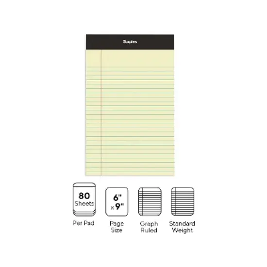 Staples Notepads 5" x 8" Narrow Canary 100 Sh./Pad 6 Pads/PK (35715-CC) 398212 image {1}