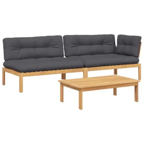 vidaXL Pallet Sofa Set Anthracite Solid Acacia wood 3 Piece Modular image {11}