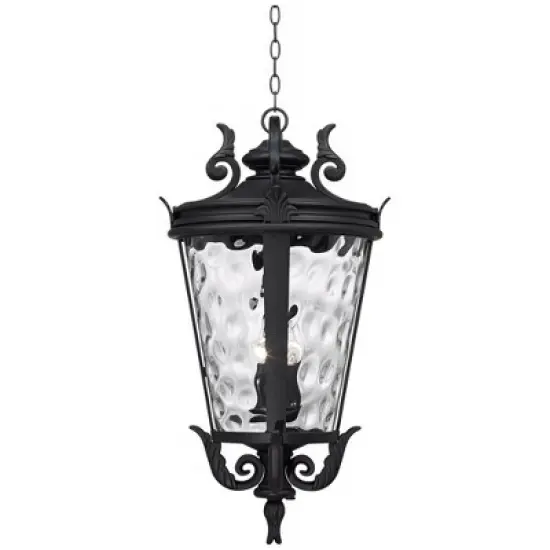 John Timberland Casa Marseille Rustic Outdoor Light Textured Black Scroll 30" Clear Hammered Glass Damp Rated for Post Exterior Barn Deck House Porch image {4}
