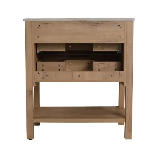 30" Bathroom Vanity with 2 Drawers and 1 Ceramic Sink, Oak - ModernLuxe image {8}