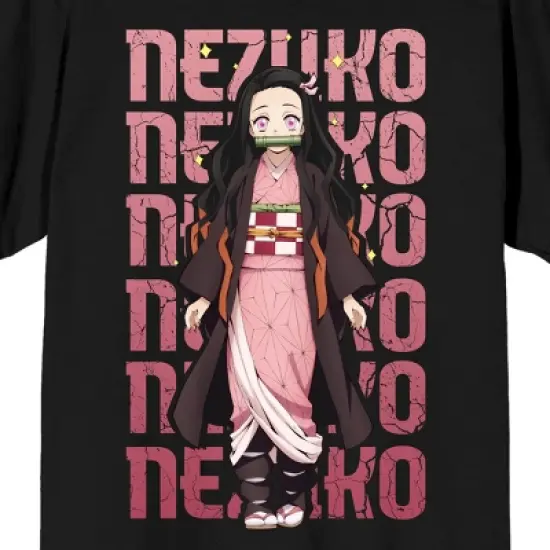 Demon Slayer Nezuko Repeat Text Crew Neck Short Sleeve Men's Black T-shirt image {1}