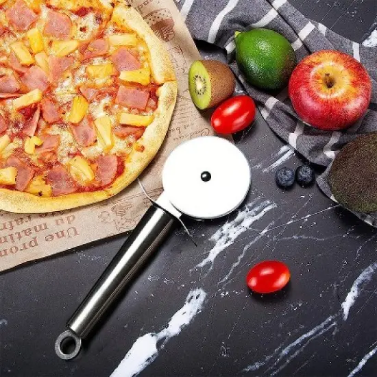 Stainless Steel Round Pizza Cutter Knife(Silver) image {1}